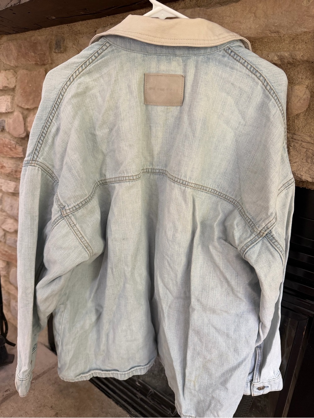 Free People Light Blue Denim Jacket with Cream Collar - Picture 4 of 4